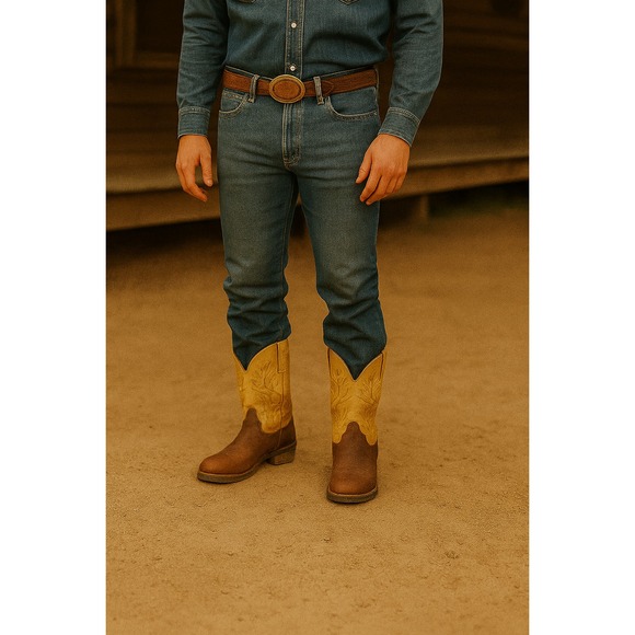 JUSTIN Men's Cowboy Boots Size 12EE Tan & Brown Leather Western Boots - Picture 1 of 9